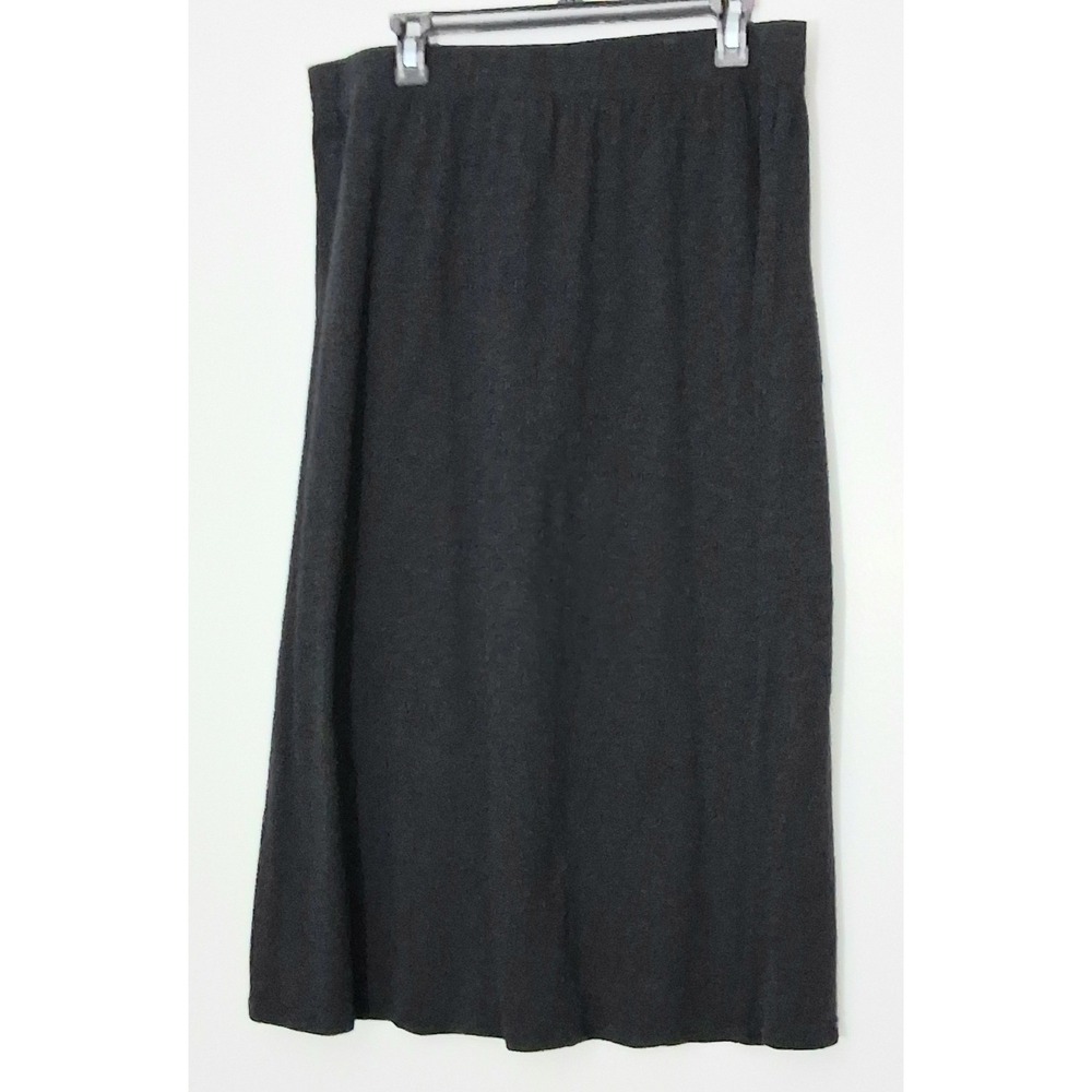 Denim & Co. Midi Skirt Women's Large Black Linen Blend Pockets Pullon Preowned - Picture 2 of 7